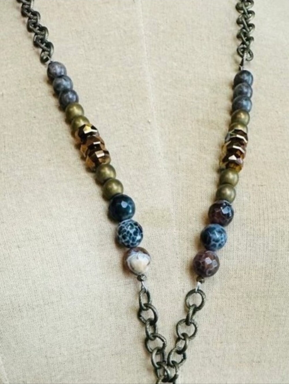 ❣️1 LEFT❣️✨PRICE DROP✨Boho Sable Necklace Beaded Necklace Amber Teardrop Pendant - Picture 3 of 4